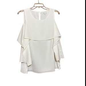 Jade White ruffle short sleeve blouse, layered size large